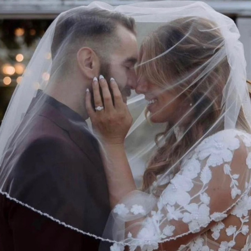 Beaded ivory wedding veil